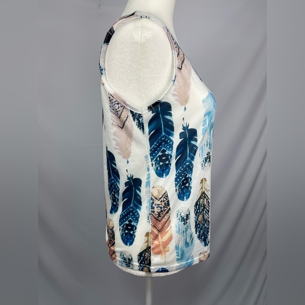 GYK Women’s multi color feather print tank top in size S - Picture 4 of 13